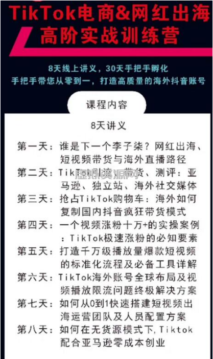 TikTok电商&网红出海高阶实战训练营：30天手把手孵化，打造高质量海外抖音账号