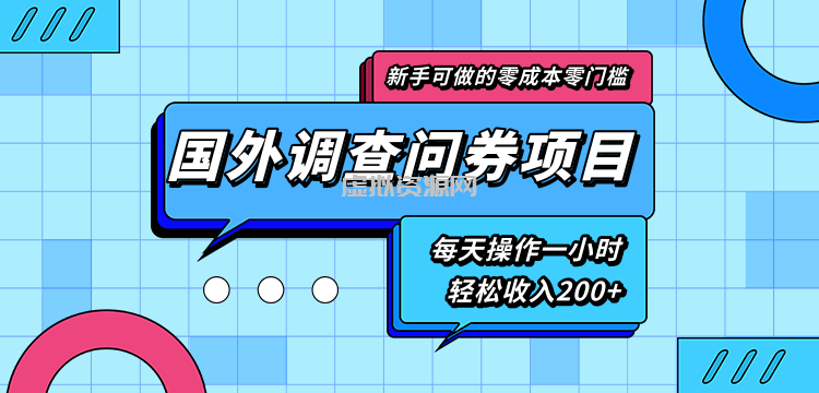 新手零成本零门槛可操作的国外调查问券项目，每天一小时轻松收入200+