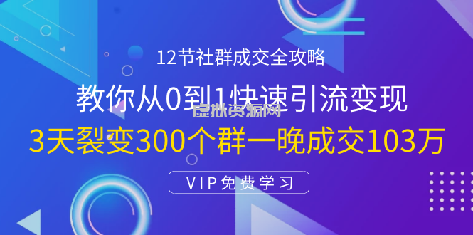 12节社群成交全攻略：从0到1快速引流变现，3天裂变300个群一晚成交103万