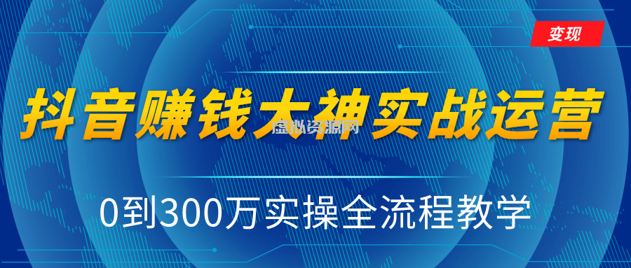 抖音赚钱大神实战运营教程，0到300万实操全流程教学，抖音独家变现模式