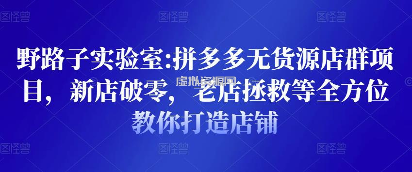 野路子实验室:拼多多无货源店群项目，新店破零，老店拯救等全方位教你打造店铺