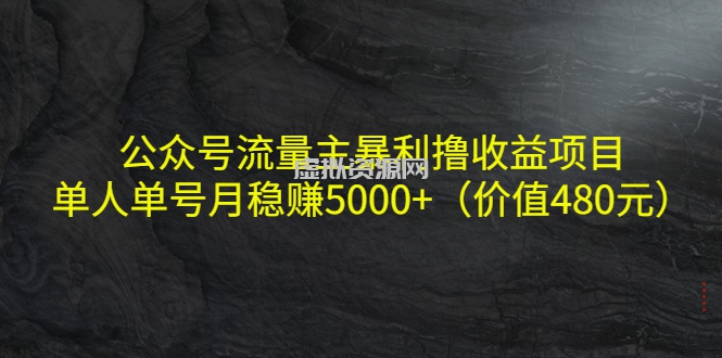 公众号流量主暴利撸收益项目，单人单号月稳赚5000+（价值480元）