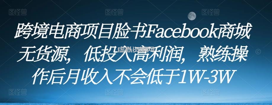 跨境电商项目脸书Facebook商城无货源，低投入高利润，熟练操作后月收入不会低于1W-3W