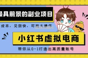 小红书蓝海大市场虚拟电商项目，手把手带你打造出日赚2000+高质量红薯账号