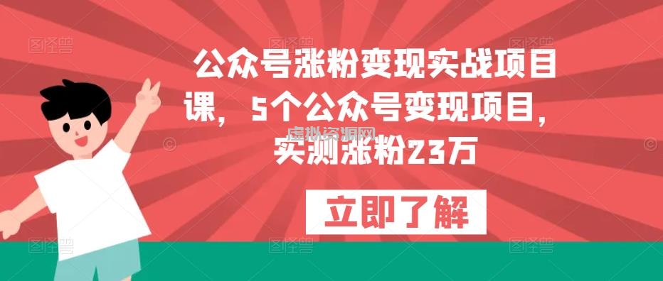 公众号涨粉变现实战项目课，5个公众号变现项目，实测涨粉23万