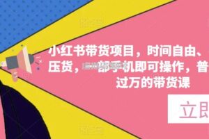 小红书带货项目，时间自由、零门槛无压货，一部手机即可操作，普通人月收过万的带货课