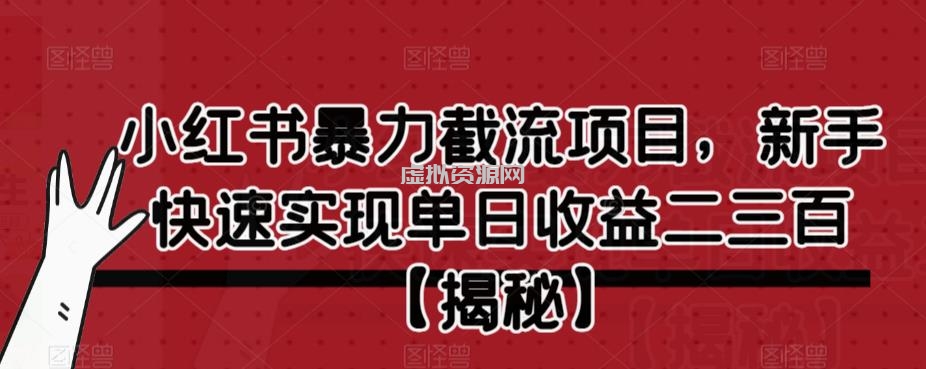 小红书暴力截流项目，新手快速实现单日收益二三百【仅揭秘】