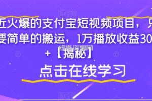 最近火爆的支付宝短视频项目，只需要简单的搬运，1万播放收益300+【揭秘】