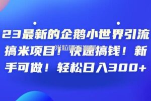 23最新的企鹅小世界引流搞米项目！快速搞钱！新手可做！轻松日入300+【揭秘】