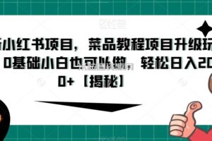 最新小红书项目，菜品教程项目升级玩法，0基础小白也可以做，轻松日入200+【揭秘】