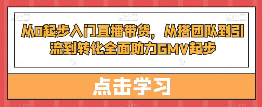 从0起步入门直播带货，从搭团队到引流到转化全面助力GMV起步